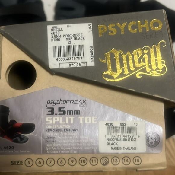 NIB O’NEILL PSYCHOFREAK SPLIT TOE 3.5MM BLACK & RED WETSUIT SWIM BOOTS. SIZE 12 - Picture 10 of 12